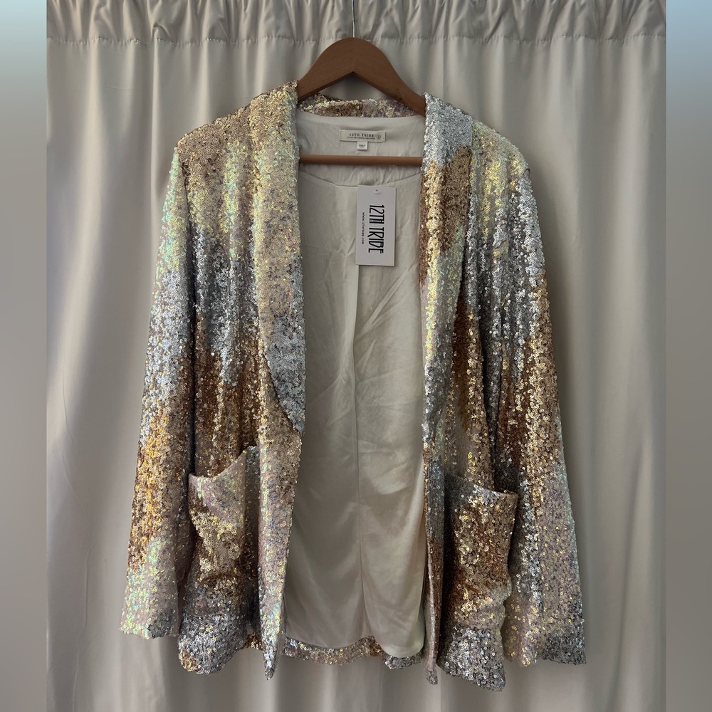 12th Tribe Genevieve Ivory Multi Sequin Blazer NWT